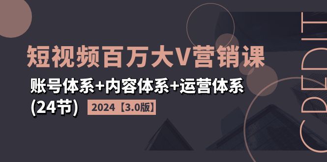 （11795期）2024短视频·百万大V营销课【3.0版】账号体系+内容体系+运营体系(24节)-网创空间
