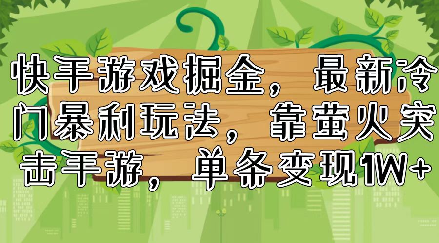 （11851期）快手游戏掘金，最新冷门暴利玩法，靠萤火突击手游，单条变现1W+-网创空间