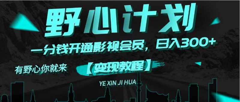 （11860期）《野心计划》一分钱卖影视会员，日入300+-网创空间