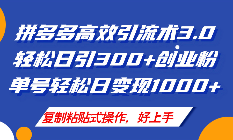 （11917期）拼多多店铺引流技术3.0，日引300+付费创业粉，单号轻松日变现1000+-网创空间