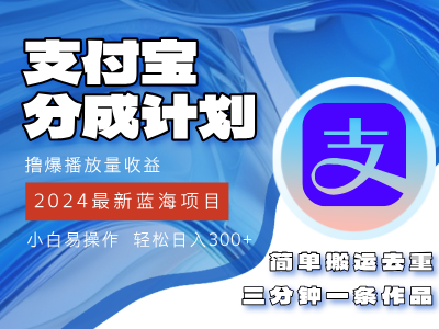 （12058期）2024蓝海项目，支付宝分成计划项目，教你刷爆播放量收益，三分钟一条作…-网创空间