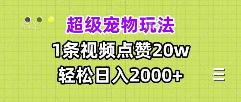 （13578期）超级宠物视频玩法，1条视频点赞20w，轻松日入2000+-网创空间