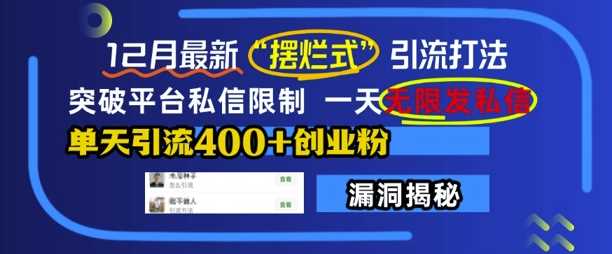 12月最新“摆烂式”引流打法，突破平台私信限制，一天无限发私信，单天引流400+创业粉-网创空间