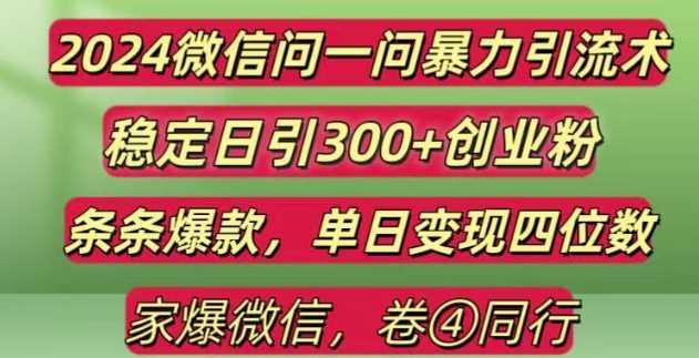 2024最新微信问一问暴力引流300+创业粉,条条爆款单日变现四位数【揭秘】-网创空间