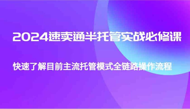 2024速卖通半托管从0到1实战必修课，帮助你快速了解目前主流托管模式全链路操作流程-网创空间