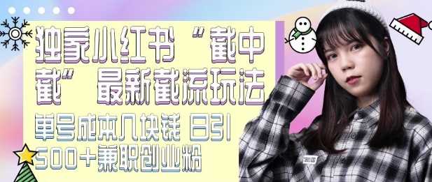 最新小红书截流玩法 独家截中截 单号成本几块钱 日引500+CY粉JZ粉-网创空间
