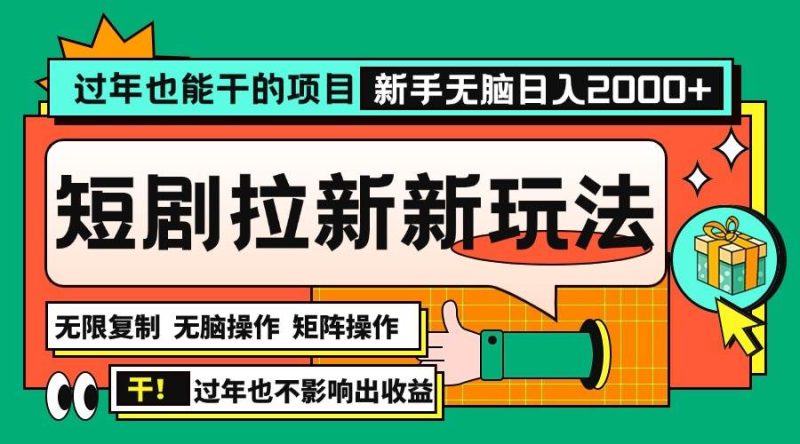 (13656期)过年也能干的项目,2024年底最新短剧拉新新玩法,批量无脑操作日入2000+!-网创空间
