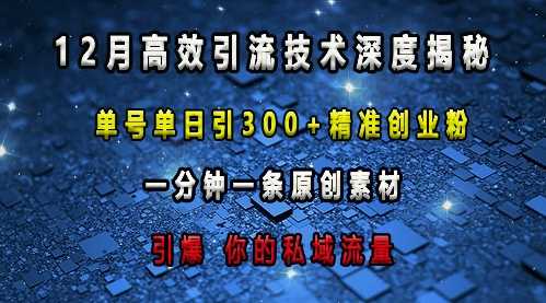 最新高效引流技术深度揭秘 ,单号单日引300+精准创业粉,一分钟一条原创素材,引爆你的私域流量-网创空间