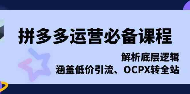 拼多多运营必备课程，解析底层逻辑，涵盖低价引流、OCPX转全站-网创空间