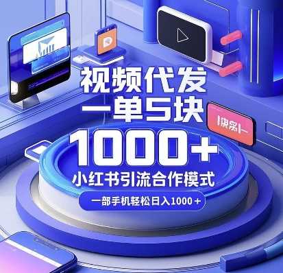 视频代发，一单5块，小红书引流合作模式，一部手机轻松日入多张【揭秘】-网创空间