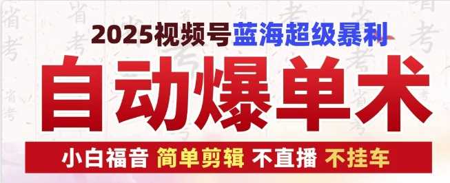 2025视频号蓝海超级暴利自动爆单术1.0 ，小白褔音 简单剪辑 不直播 不挂车-网创空间