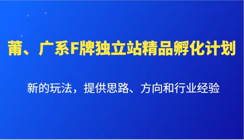 莆、广系F牌独立站精品孵化计划，新的玩法，提供思路、方向和行业经验-网创空间