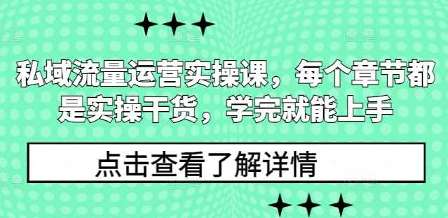私域流量运营实操课，每个章节都是实操干货，学完就能上手-网创空间