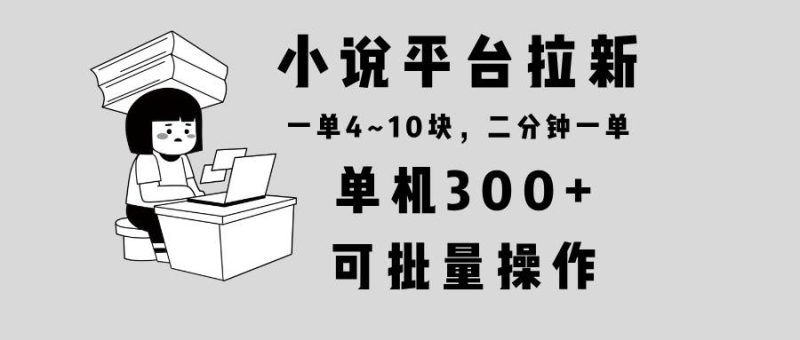（13800期）小说平台拉新，单机300+，两分钟一单4~10块，操作简单可批量。-网创空间