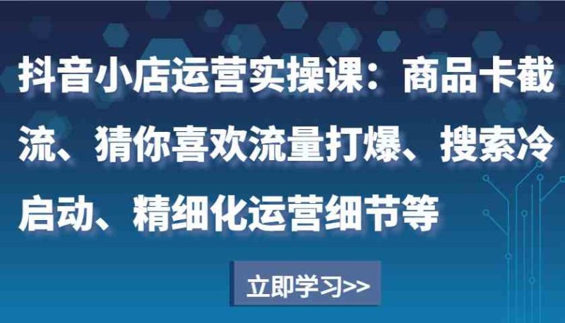 抖音小店运营实操课:商品卡截流、猜你喜欢流量打爆、搜索冷启动、精细化运营细节等-网创空间