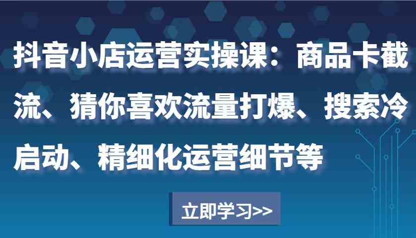 抖音小店运营实操课：商品卡截流、猜你喜欢流量打爆、搜索冷启动、精细化运营细节等-网创空间