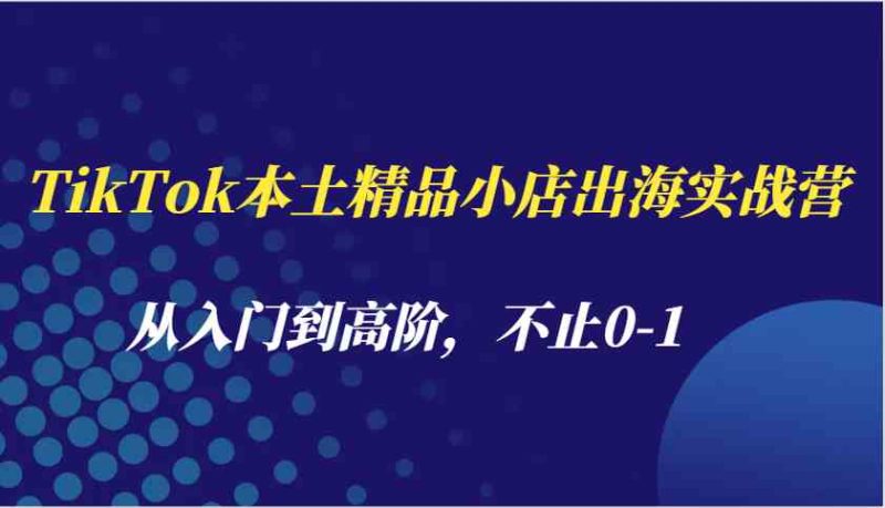 TikTok本土精品小店出海实战营，从入门到高阶，不止0-1-网创空间