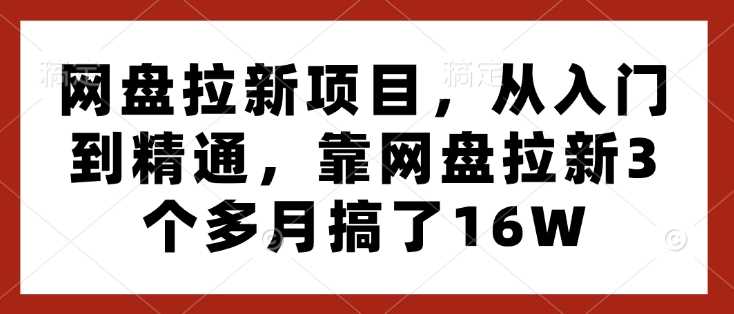 网盘拉新项目，从入门到精通，靠网盘拉新3个多月搞了16W-网创空间
