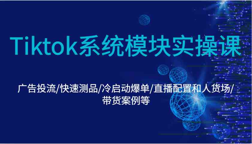 Tiktok系统模块实操课：广告投流/快速测品/冷启动爆单/直播配置和人货场/带货案例等-网创空间