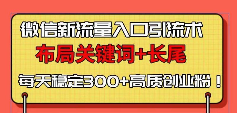 （13897期）微信新流量入口引流术，布局关键词+长尾，每天稳定300+高质创业粉！-网创空间