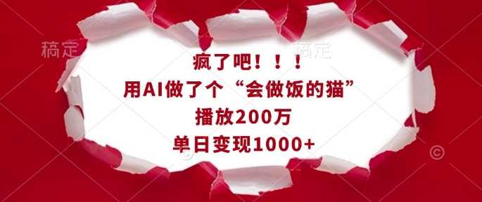 疯了吧！用AI做了个“会做饭的猫”，播放200万，单日变现1k-网创空间