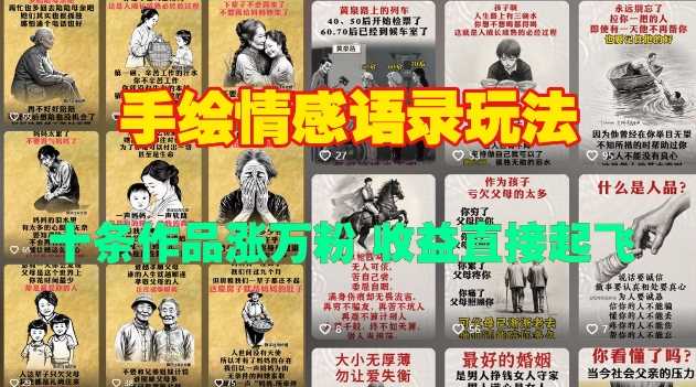 手绘情感语录玩法，十条作品涨万粉，收益直接起飞-网创空间