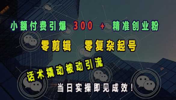 小额付费引爆 300 + 精准创业粉，零剪辑、零复杂起号，话术撬动被动引流，当日实操即见成效-网创空间