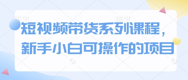 短视频带货系列课程，新手小白可操作的项目-网创空间