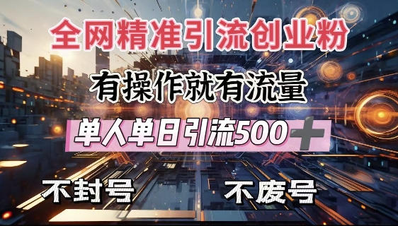 全网独家引流创业粉，有操作就有流量，单人单日引流500+，不封号、不费号-网创空间