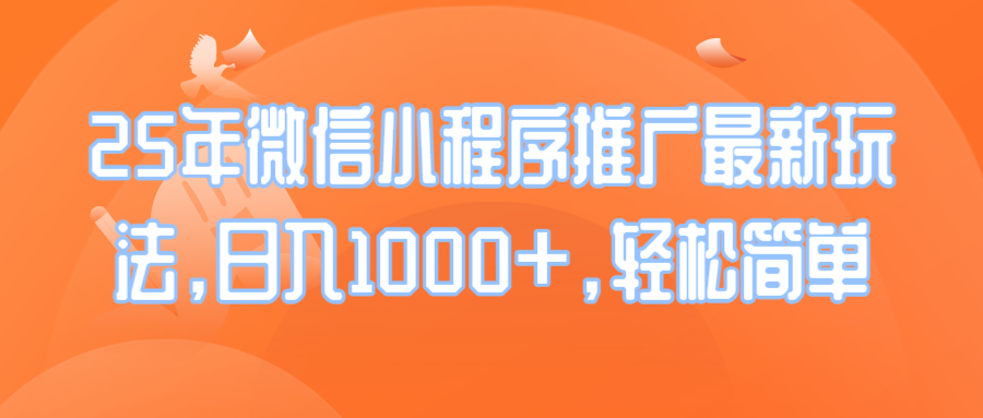 25年微信小程序推广最新玩法，日入1000+，轻松简单-网创空间