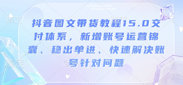 抖音图文带货教程15.0交付体系，新增账号运营锦囊、稳出单进、快速解决账号针对问题-网创空间