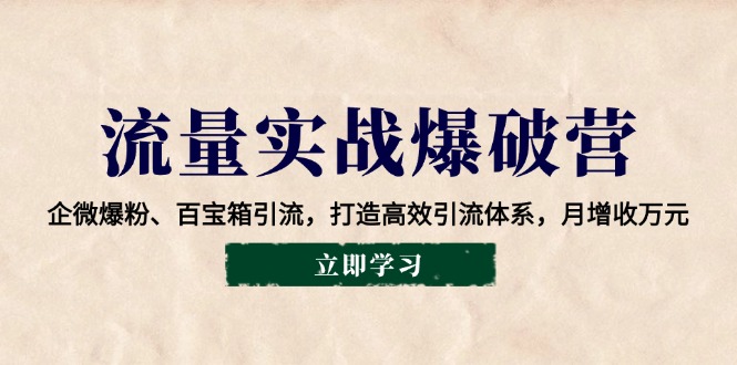 流量实战爆破营：企微爆粉、百宝箱引流，打造高效引流体系，月增收万元-网创空间