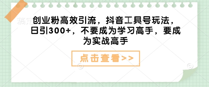 创业粉高效引流，抖音工具号玩法，日引300+，不要成为学习高手，要成为实战高手-网创空间
