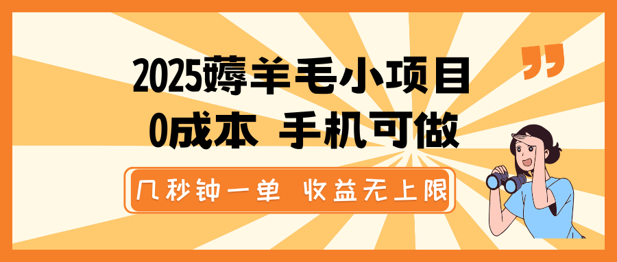 2025薅羊毛小项目，0成本 手机可做，几秒钟一单，收益无上限-网创空间