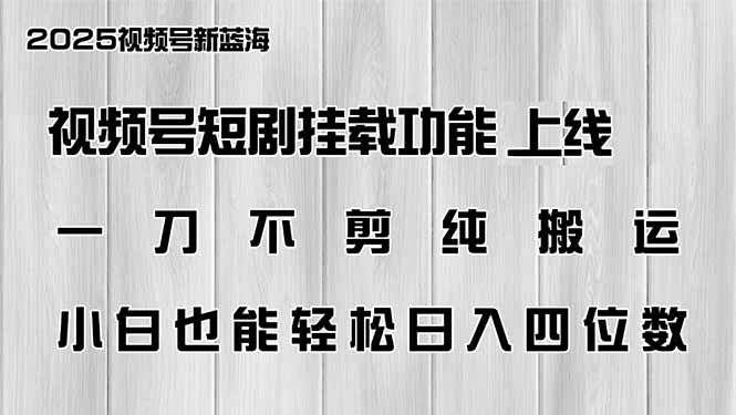视频号短剧挂载功能上线，一刀不剪纯搬运，小白也能轻松日入四位数-网创空间