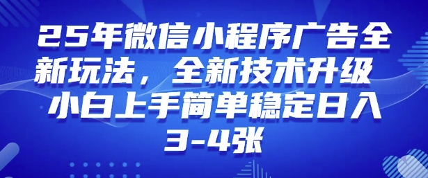 2025年微信小程序最新玩法纯小白易上手，稳定日入多张，技术全新升级【揭秘】-网创空间