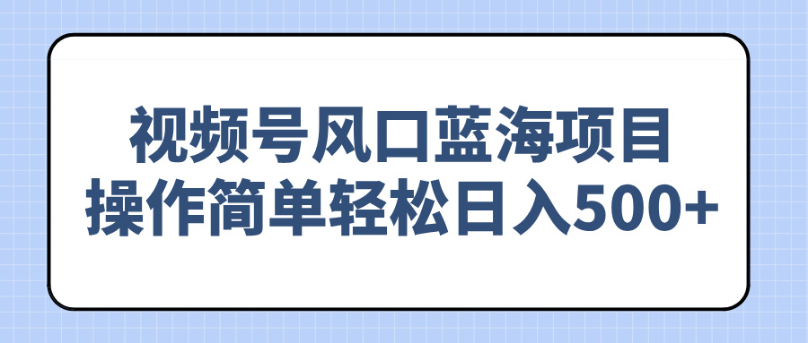 视频号风口蓝海项目，操作简单轻松日入500+-网创空间